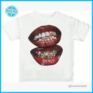 Lips Print Y2K Graphic Tee Short Sleeve Streetwear Crop Top Soft Stretch Fabric